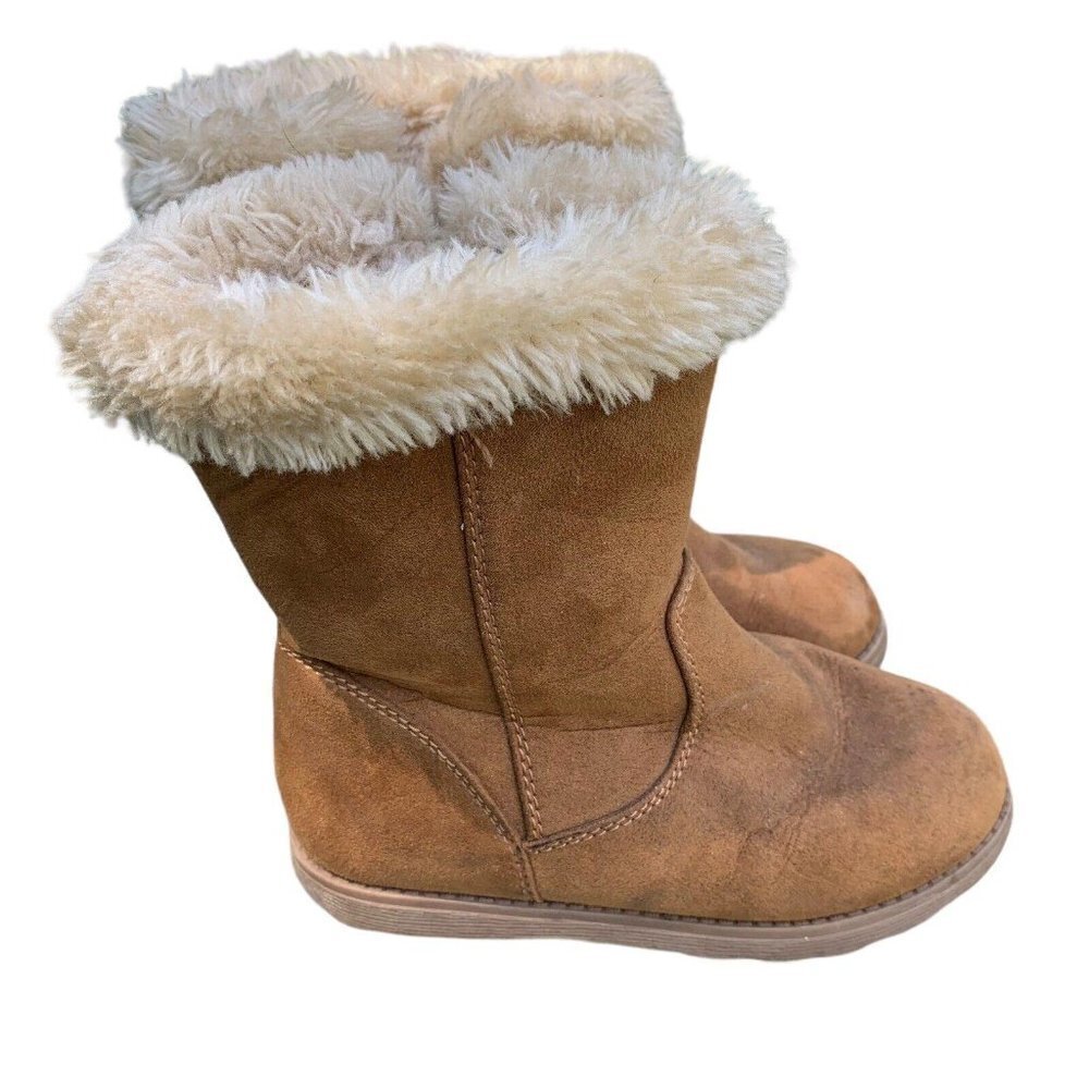 Cat & Jack Tan Faux Fur Faux Suede Leah Winter Boot Girls Size 10 Good C…​​​​​